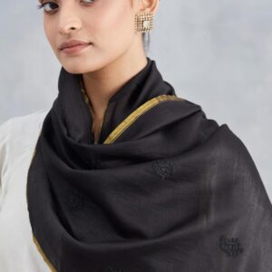 Maroon Cotton Silk Blend Chikankari Stole