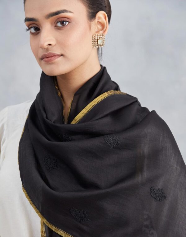 Maroon Cotton Silk Blend Chikankari Stole